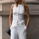 Button Tank Top - White