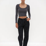 Straight Leg Jeans - Blue Black