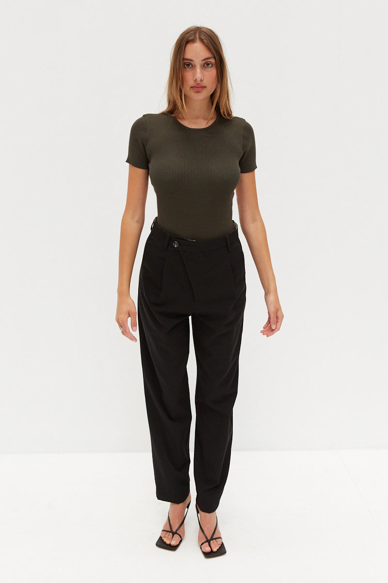 Knit October Short Sleeve Bodysuit - Khaki Green