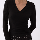 Margaux Deep V Henley Top - Black