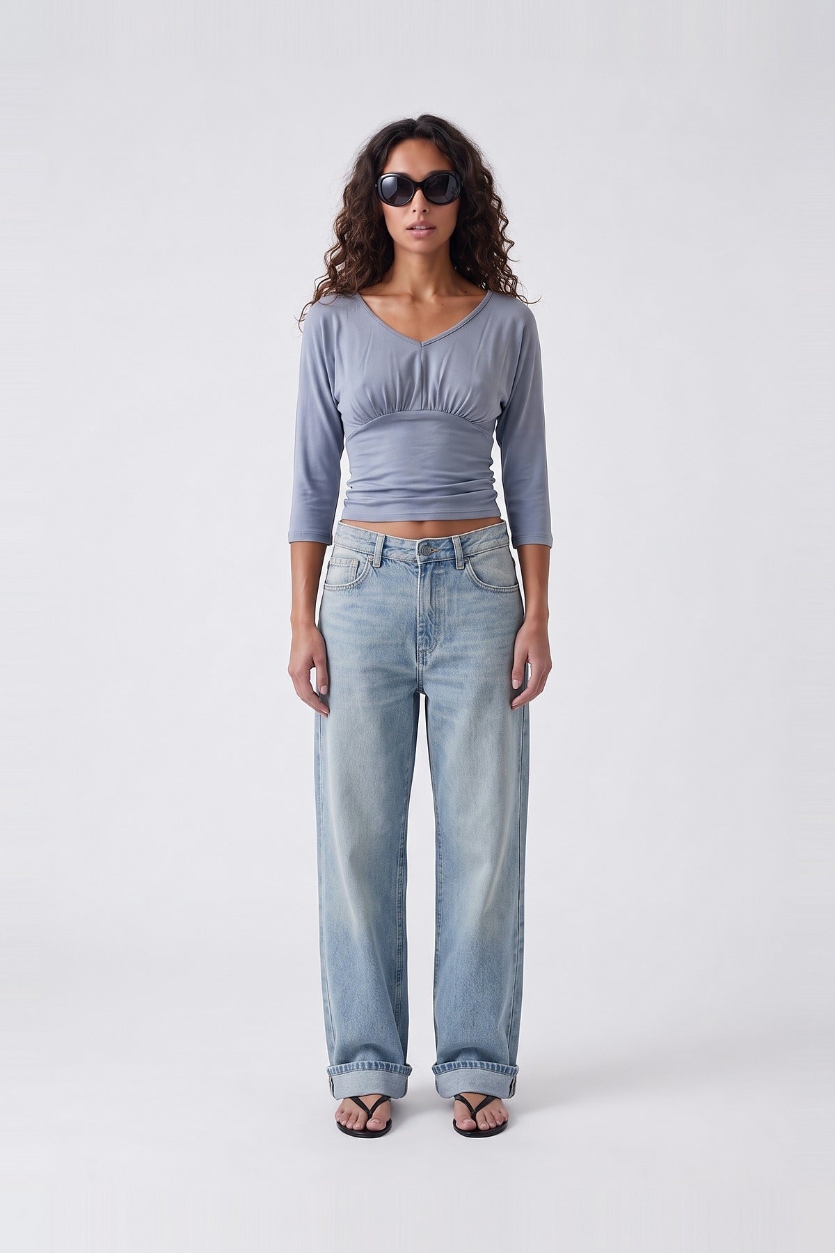 Ryana Top Dusty Blue - front view