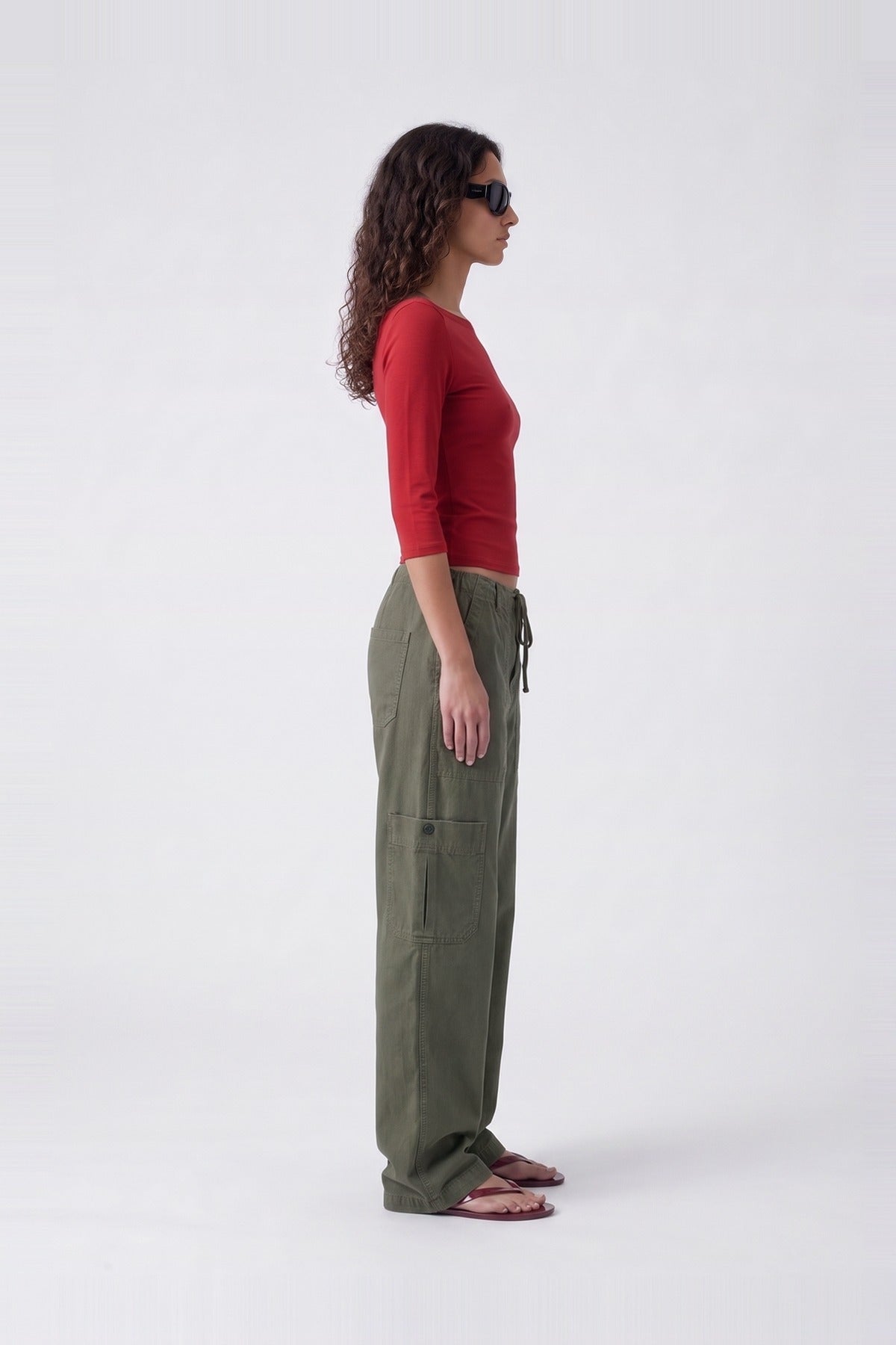 Elle Boat Neck Top Red - side view