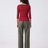 Elle Boat Neck Top Red - back view