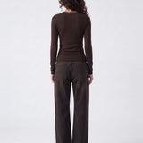 Lia Lace V Top Chocolate - back view