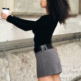 Elsa Belted Mini Skirt - Grey