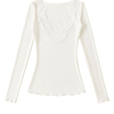 Lia Lace Trim Long Sleeve Top - White