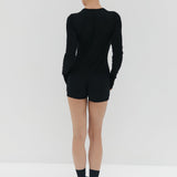 Button Ribbed Romper - Black