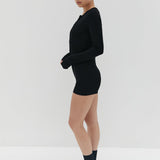 Button Ribbed Romper - Black