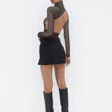 Semi Sheer Cut Out Back Top - Black