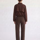 Back view of the Darcy brown cropped trench coat