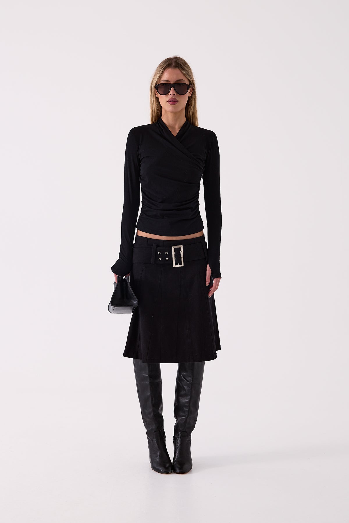Juno Wrap Top in Black – styled view