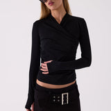 Juno Wrap Top in Black – styled view