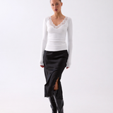 Lia Lace Trim Long Sleeve Top - White