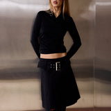 Juno Wrap Top in Black – styled view