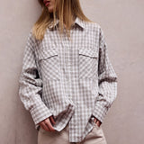 Harper Check Shirt in Grey – styled view