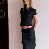 Colette Puff Sleeve Blouse in Black – styled view
