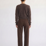 Noor brown fluffy cropped cardigan, button and knit detail