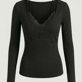 Noa black lace long sleeve top, product flat lay