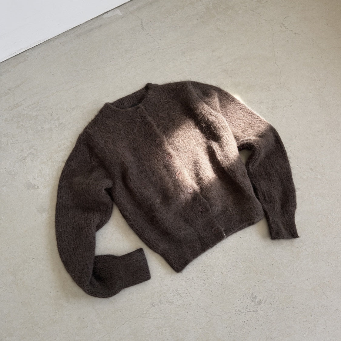 Brown mohair knit cardigan