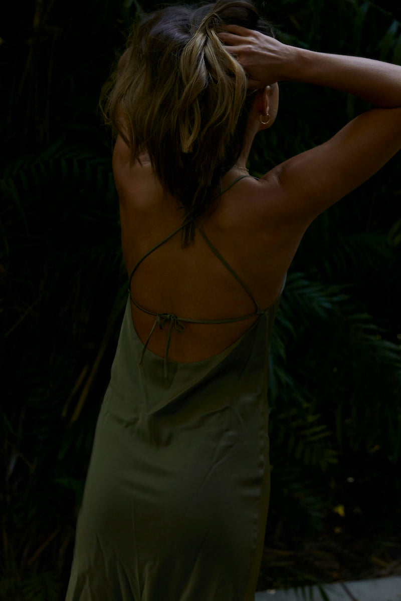 Cross Back Slip Dress - Khaki