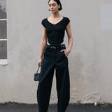 Barrel Leg Trousers - Black