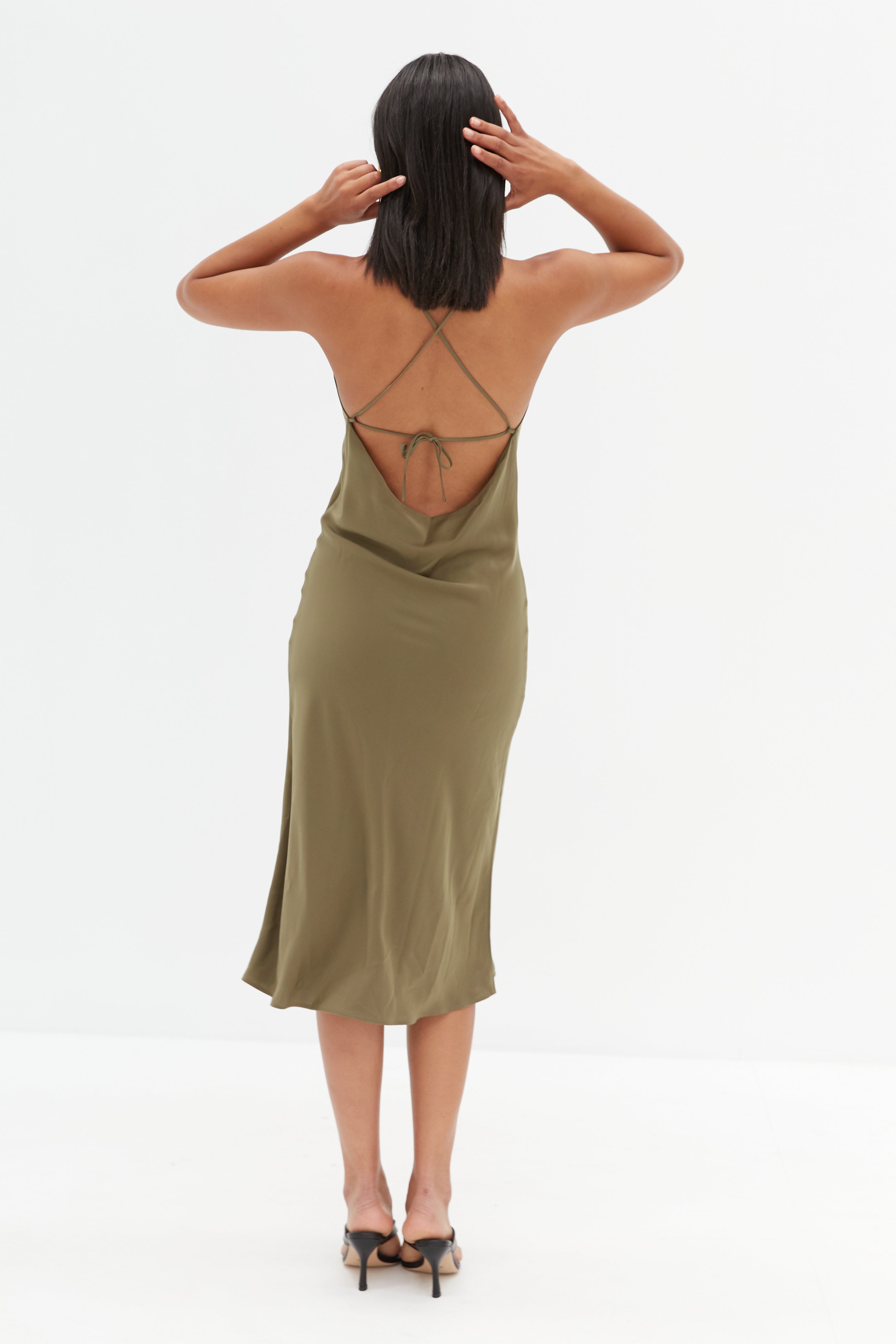 Cross Back Slip Dress - Khaki