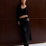 Lia Lace Trim Long Sleeve Top - Black