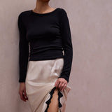 Serena Satin Lace Trim Skirt - Ivory