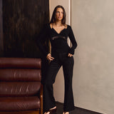 Model styling The Tailored Flare Pant in black