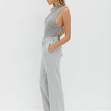 Mock Neck Tie Back Top - Grey