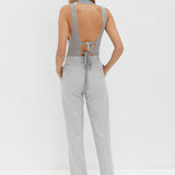 Mock Neck Tie Back Top - Grey