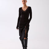 Serena Satin Lace Trim Skirt - Black