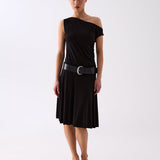 Elara Asymmetric Midi Dress - Black