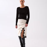 Serena Satin Lace Trim Skirt - Ivory