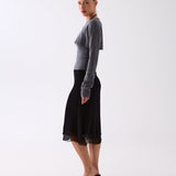 Noire Sheer Hem Midi Skirt - Black