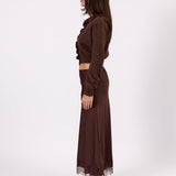 Clara brown knit cardigan, side view