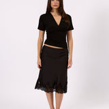 Mila Deep V Tee - Black