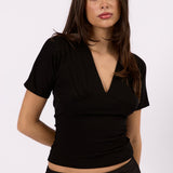 Mila Deep V Tee - Black