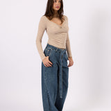 Belted Wide Leg Jean blue jeans, side view