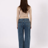 Belted Wide Leg Jean blue wide leg jeans, three-quarter view