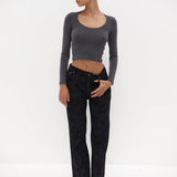 Straight Leg Jeans - Blue Black