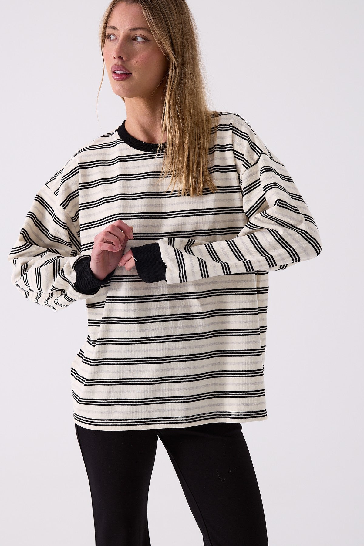 Billie Stripe Long Sleeve in Cream – close up detail