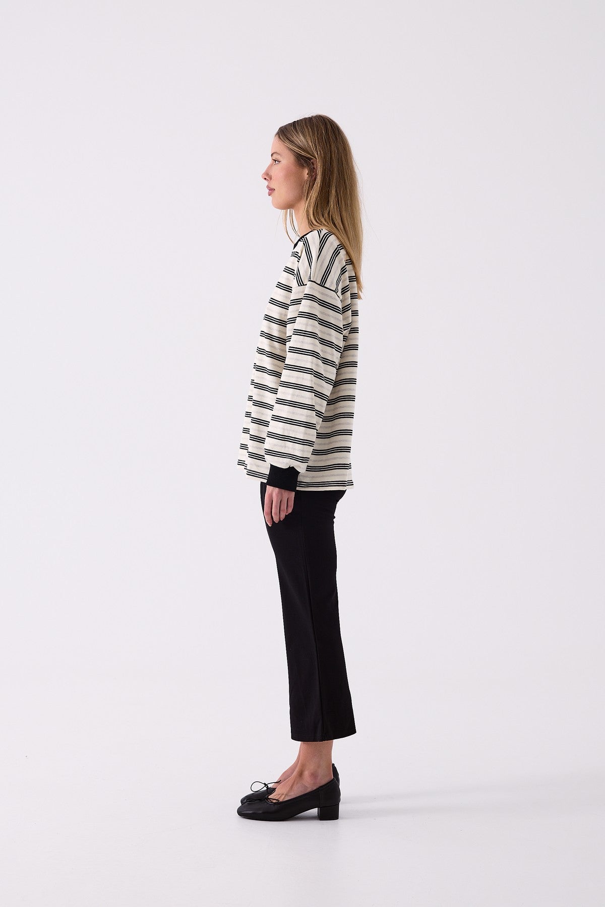 Billie Stripe Long Sleeve in Cream – side view