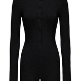 Button Ribbed Romper - Black