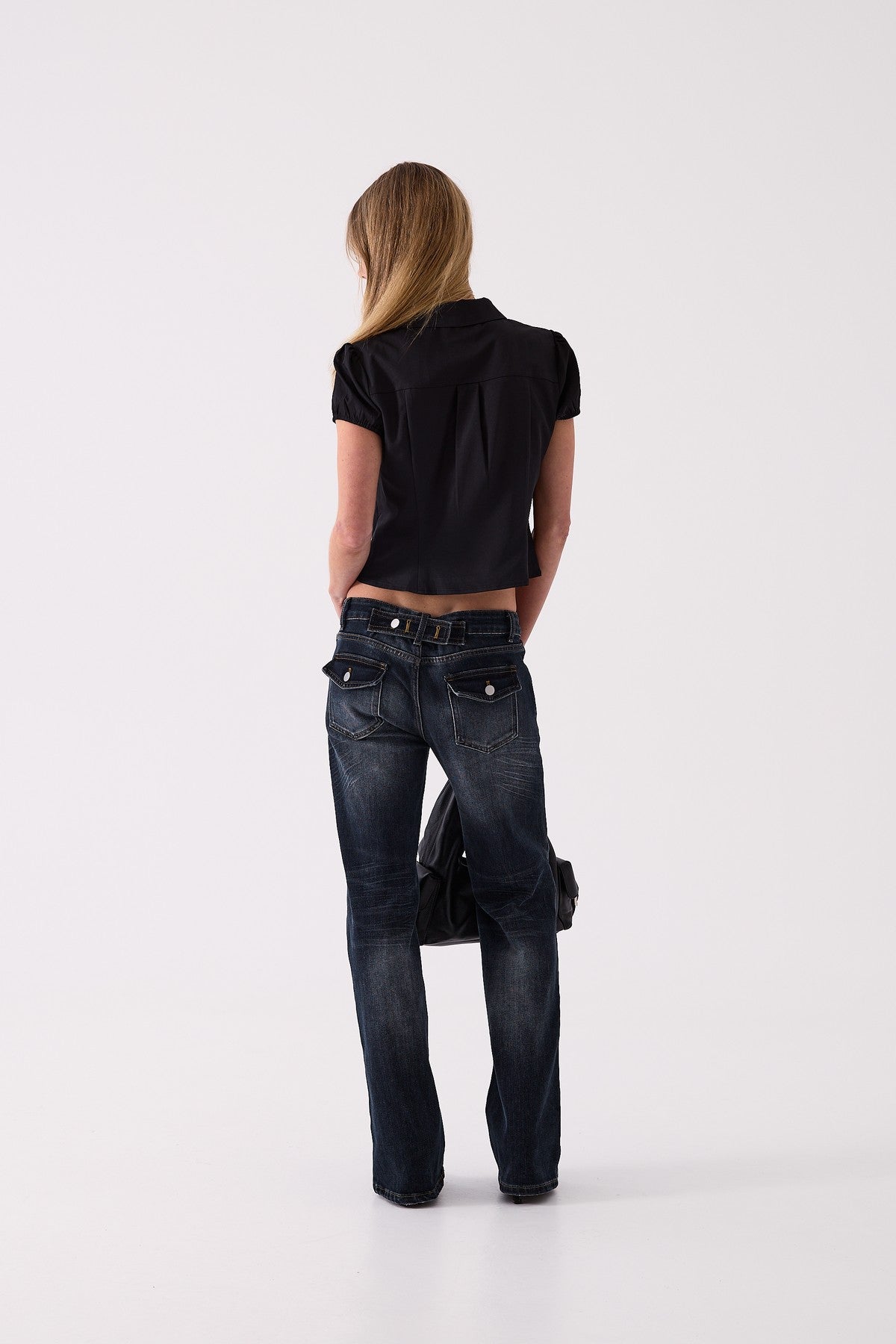 Colette Puff Sleeve Blouse in Black – back view