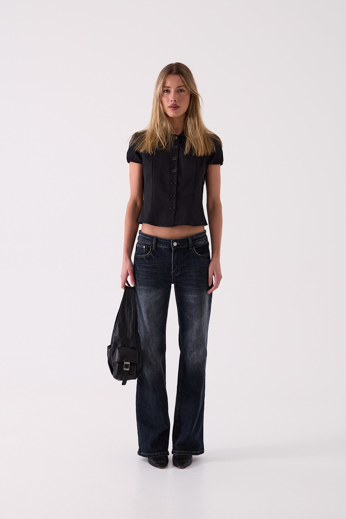 Colette Puff Sleeve Blouse in Black – front view