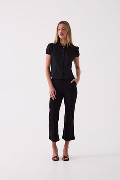 Camille Cropped Flare Pant in Black – front view