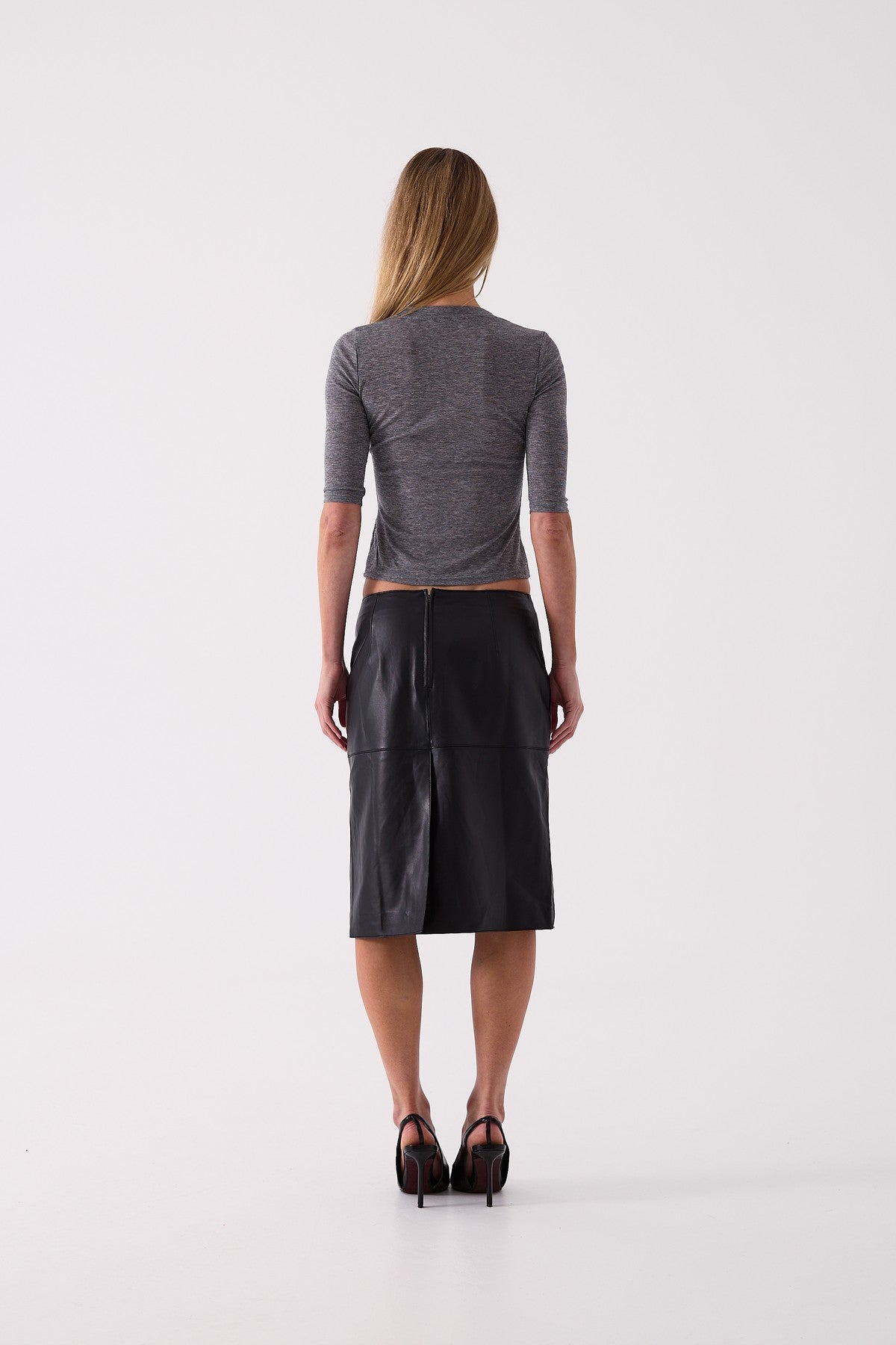 Esme Leather Midi Skirt in Black – back view