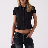 The Flared Jean in Black – close up detail