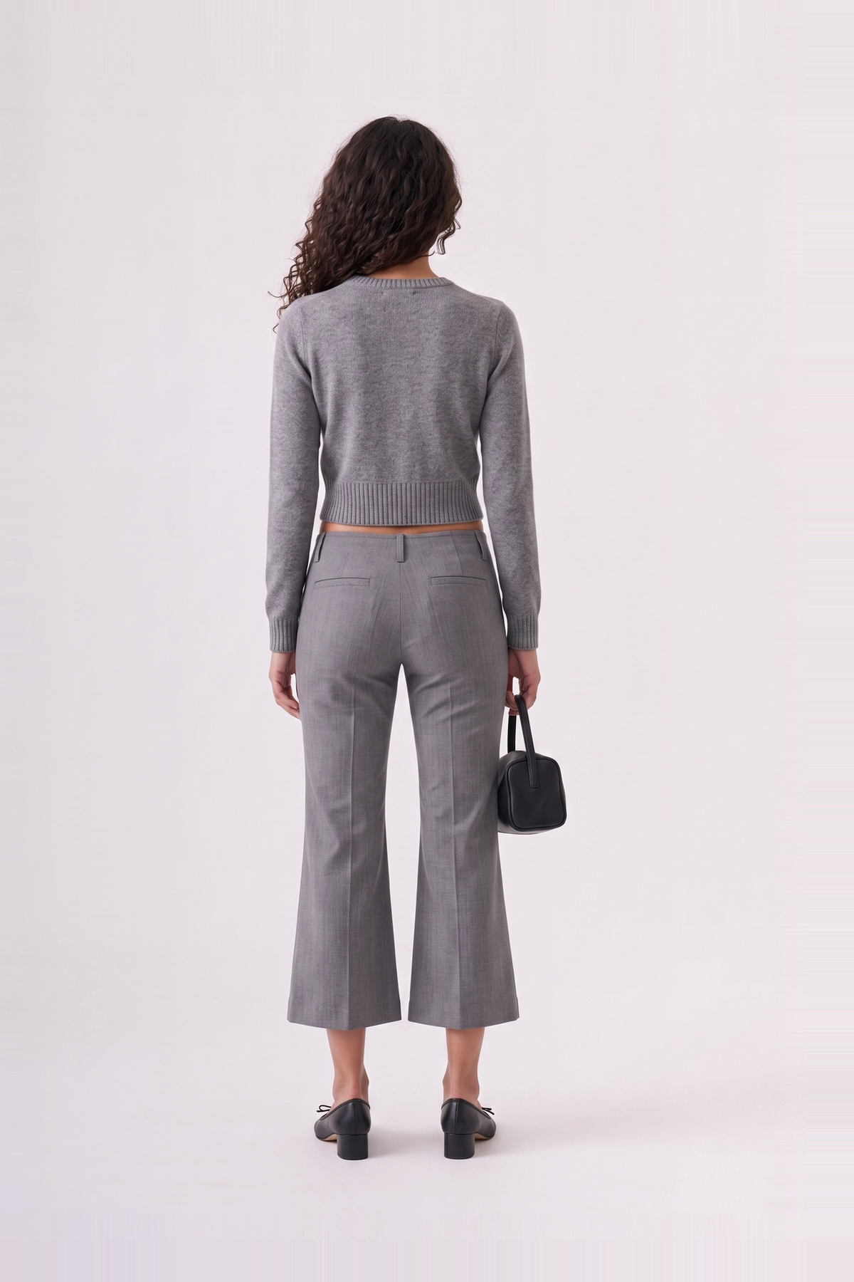 Simone Cropped Flare Pant in Grey Marle – back view
